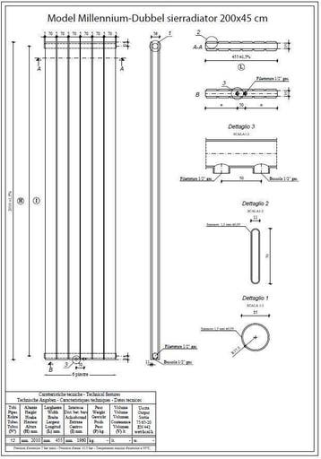 Wiesbaden Millennium-Dubbel sierradiator 200x45 wit, Ophalen of Verzenden, Nieuw