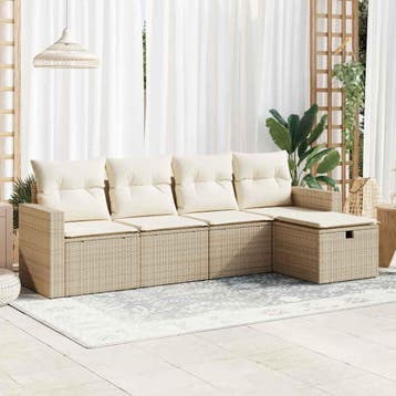 vidaXL 5-delige Loungeset met kussens poly rattan beige, Verzenden, Nieuw, 5 zitplaatsen, Loungeset