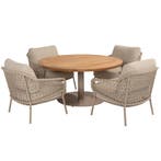 Saba Sardinia low dining tuinset 5 delig 130 cm rond teak, Tuin en Terras, Tuinsets en Loungesets, Ophalen of Verzenden, Nieuw