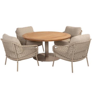 Saba Sardinia low dining tuinset 5 delig 130 cm rond teak, Ophalen of Verzenden, Nieuw