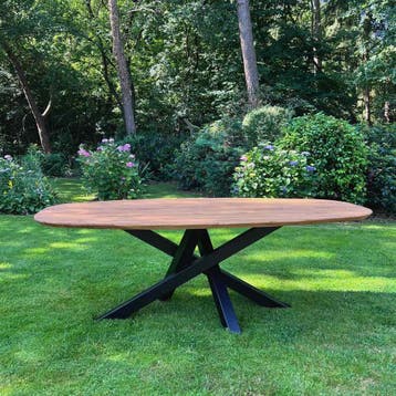 Deens ovale tuintafel met stalen twistpoot -  180, Tuin en Terras, Ophalen of Verzenden, Nieuw