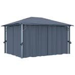 vidaXL Prieel met gordijn 400x300 cm aluminium antraciet, Verzenden, Nieuw