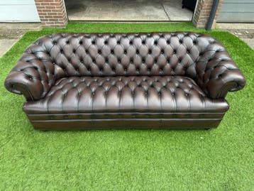CHESTERFIELD  gecapitonneerd 3 zit design leren bank, Design, Driepersoons, Zo goed als nieuw, Rechte bank
