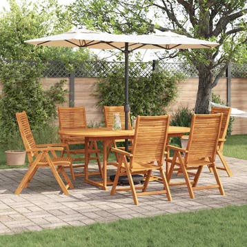 vidaXL Tuin eettafelset 7 st Bruin Massief Acaciahout, Tuin en Terras, Tuinsets en Loungesets, Verzenden, Nieuw, 7 zitplaatsen