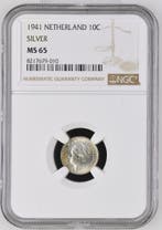 Koningin Wilhelmina 10 cent 1941 MS65 NGC gecertificeerd, Verzenden, Zilver, 10 cent, Koningin Wilhelmina