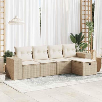 vidaXL 5-delige Loungeset met kussens poly rattan beige, Verzenden, Nieuw, 5 zitplaatsen, Loungeset