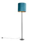 Vloerlamp zwart velours kap blauw met goud 40 cm - Simplo, Verzenden, Nieuw, Country-rustic