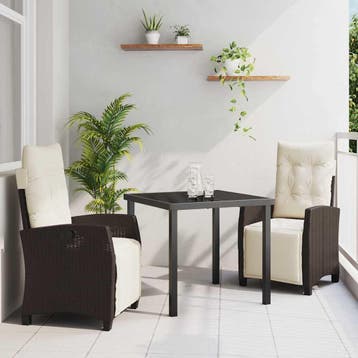 vidaXL Tuin eettafelset met kussen 3 pcs Bruin poly rattan, Tuin en Terras, Verzenden, Nieuw, Rotan, 3 zitplaatsen