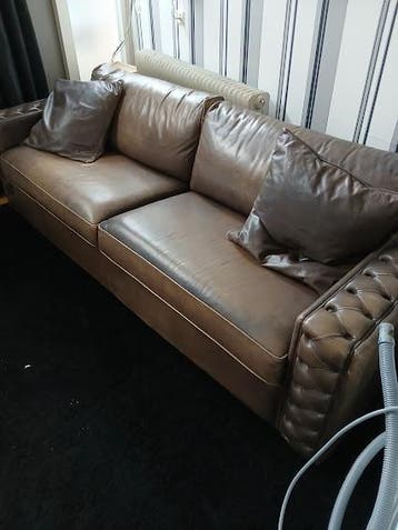 Runderlederen bank bankstel 240x100 zit 65 diep losse kussen, Ophalen, Gebruikt, Ouderwets, 75 tot 100 cm