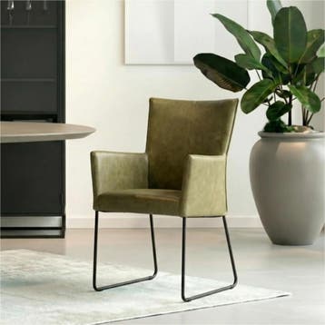 Leren eetkamerstoel Mate met armleuning - Vintage Olive, Huis en Inrichting, Stoelen, Overige kleuren, Nieuw, Ophalen of Verzenden