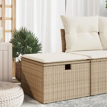 vidaXL Tuinkruk met kussen 55x55x37 cm poly rattan beige, Verzenden, Nieuw