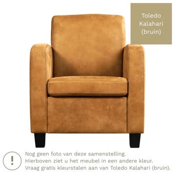 Leren fauteuil Joy - Toledo Kalahari (bruin) - Poten hout, Nieuw, Ophalen of Verzenden, Eigentijds, Klassiek, Modern, 50 tot 75 cm