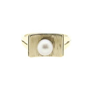 Vintage gouden ring met parel., Gebruikt, Ophalen of Verzenden, 17 tot 18, Met edelsteen