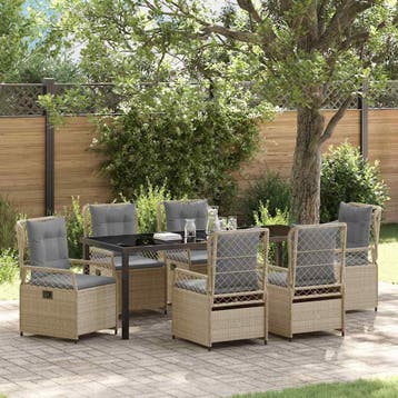 vidaXL Tuin eettafelset 7 st Beige en Licht Grijs poly, Tuin en Terras, Tuinsets en Loungesets, Verzenden, Nieuw, Rotan, 7 zitplaatsen