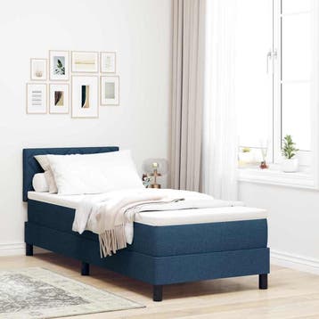 vidaXL Boxspring bed met LED-stripverlichting Blauw 80 x 200, Eenpersoons, Nieuw, Stof, Verzenden