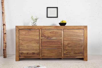Massives Dressoir PURE 135cm Sheesham steenafwerking, Ophalen of Verzenden, Nieuw