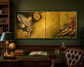 Bybu kamerscherm - Japanse goudbladvouwscherm () – Draak