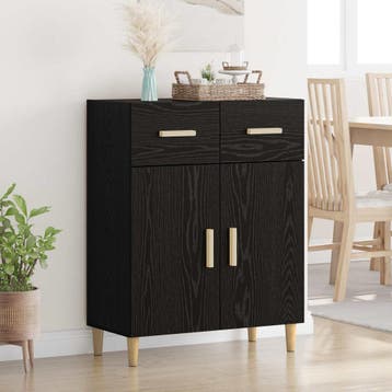 vidaXL Dressoir Zwart eiken 34 x 69.5 x 89 cm Bewerkt hout, Verzenden, Nieuw, Overige houtsoorten, Minder dan 50 cm