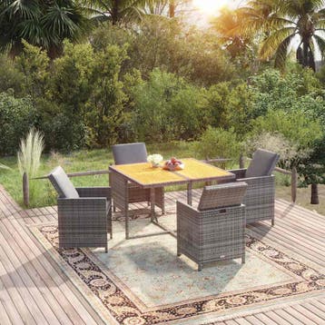 vidaXL 5-delige Tuinset met kussens poly rattan grijs, Verzenden, Nieuw, Tuinset