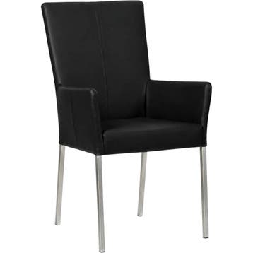 Leren eetkamerstoel Daily met armleuning - Toledo Nero, Huis en Inrichting, Stoelen, Zwart, Nieuw, Leer, Ophalen of Verzenden