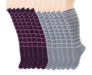 6 paar Kniekousen - Glitter - Gestreept - Paars-Grijs, Verzenden, Nieuw
