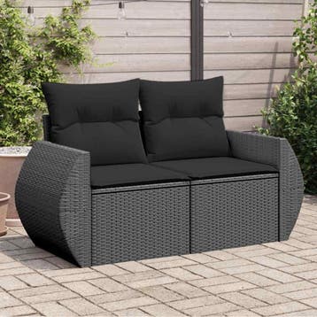 vidaXL Tuinbank 2-zits met kussens poly rattan zwart, Verzenden, Nieuw
