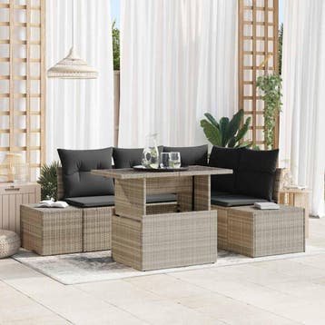 vidaXL Tuin Sofa Set 5 st Lichtgrijs poly rattan, Verzenden, Nieuw, Rotan, 5 zitplaatsen