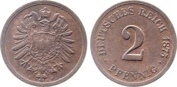Duitsland 2 Pfennig 1875 F fast praegefrisch J 002, Verzenden