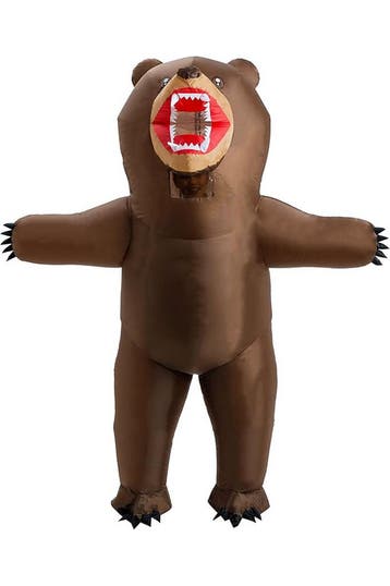 KIMU® Opblaas Kostuum Grizzlybeer Opblaasbaar Pak Berenpak M, Carnaval, Nieuw, Overige maten, Ophalen of Verzenden