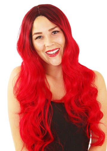 Lange Rode Pruik Balayage Ombré Zwarte Uitgroei Ariel Zeemee, Ophalen of Verzenden, Nieuw, Carnaval