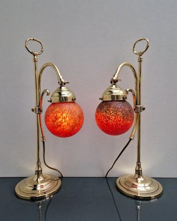 Set Franse Art Nouveau stijl Tafellampen - Pâte de verre -