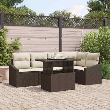 vidaXL Tuin Sofa Set 6 st Bruin en Crème, Verzenden, Nieuw, Rotan, 6 zitplaatsen
