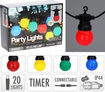 Koppelbare Tuin Party verlichting met 20 Gekleurde Lampen..., Verzenden, Nieuw