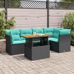 vidaXL 6-delige Loungeset met kussens poly rattan zwart, Verzenden, Nieuw, Rotan, Loungeset