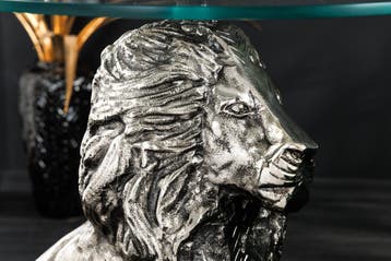 Ronde bijzettafel WILDLIFE LION 60cm Zilver Antiek Metaal, Huis en Inrichting, Tafels | Sidetables, Ophalen of Verzenden, Nieuw
