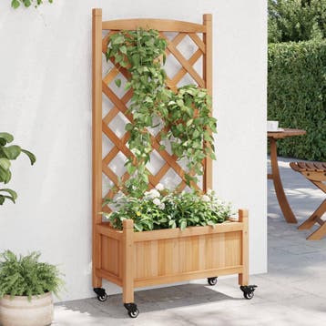 vidaXL Plantenbak met latwerk en wielen massief vurenhout, Verzenden, Nieuw, Hout