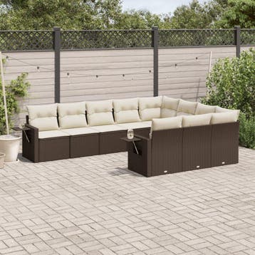 vidaXL 10-delige Loungeset met kussens poly rattan bruin, Verzenden, Nieuw, Loungeset