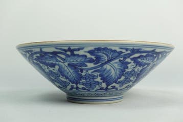 Blauw-wit Druivenblad-conische Kom - Porselein - China -