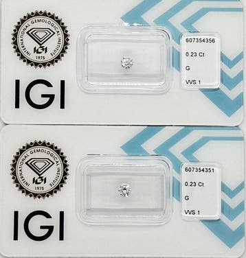 2 pcs Diamant (Natuurlijk) - 0.46 ct - Rond - G - VVS1 -, Nieuw