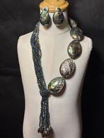 Natuurlijke regenboog-abalone schelp ketting en bijpassende