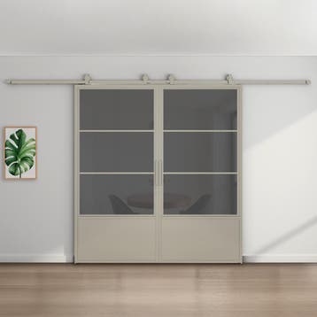Dubbele stalen schuifdeur Kiezelgrijs 3 Vlaks met kickplate, Nieuw, Metaal, 75 tot 150 cm, 150 tot 225 cm