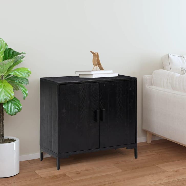 vidaXL Dressoir 75x35x70 cm massief grenenhout zwart, Huis en Inrichting, Kasten | Dressoirs, 25 tot 50 cm, Nieuw, 50 tot 100 cm