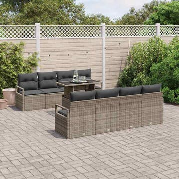 vidaXL Tuin Sofa Set 9 st Grijs Poly riet, Verzenden, Nieuw, Rotan, Meer dan 8 zitplaatsen