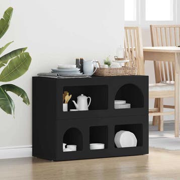 vidaXL Dressoir Zwart 80,5 x 35 x 59 cm Bewerkt hout, Verzenden, Nieuw, Overige houtsoorten, Minder dan 50 cm