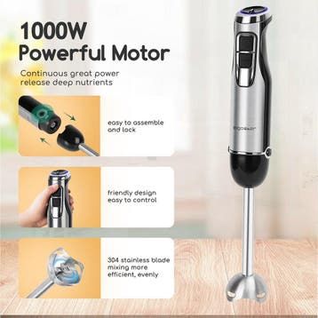 Staafmixer set - 4 in 1 - 1000W - met Hakmolen / Klopper / G, Verzenden, Zo goed als nieuw