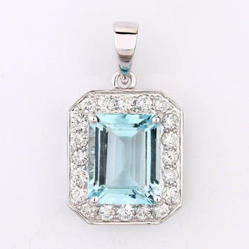 Hanger - 14 karaat Witgoud - 3.29ct. tw. Aquamarijn -