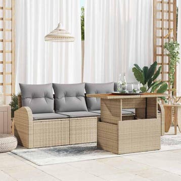 vidaXL Tuin Sofa Set 5 st Beige Poly riet, Verzenden, Nieuw, 5 zitplaatsen