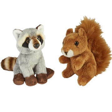 Bosdieren knuffels - pluche - wasbeer en eekhoorn - 15 cm, Verzenden, Nieuw