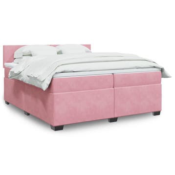 vidaXL Boxspring met matras fluweel roze 200x200 cm, Verzenden, Overige maten, 200 cm, Stof