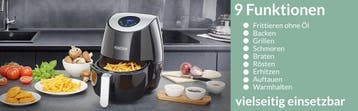 Heteluchtfriteuse Zwart RVS Kunststof 2,6L 1500W, Verzenden, Nieuw